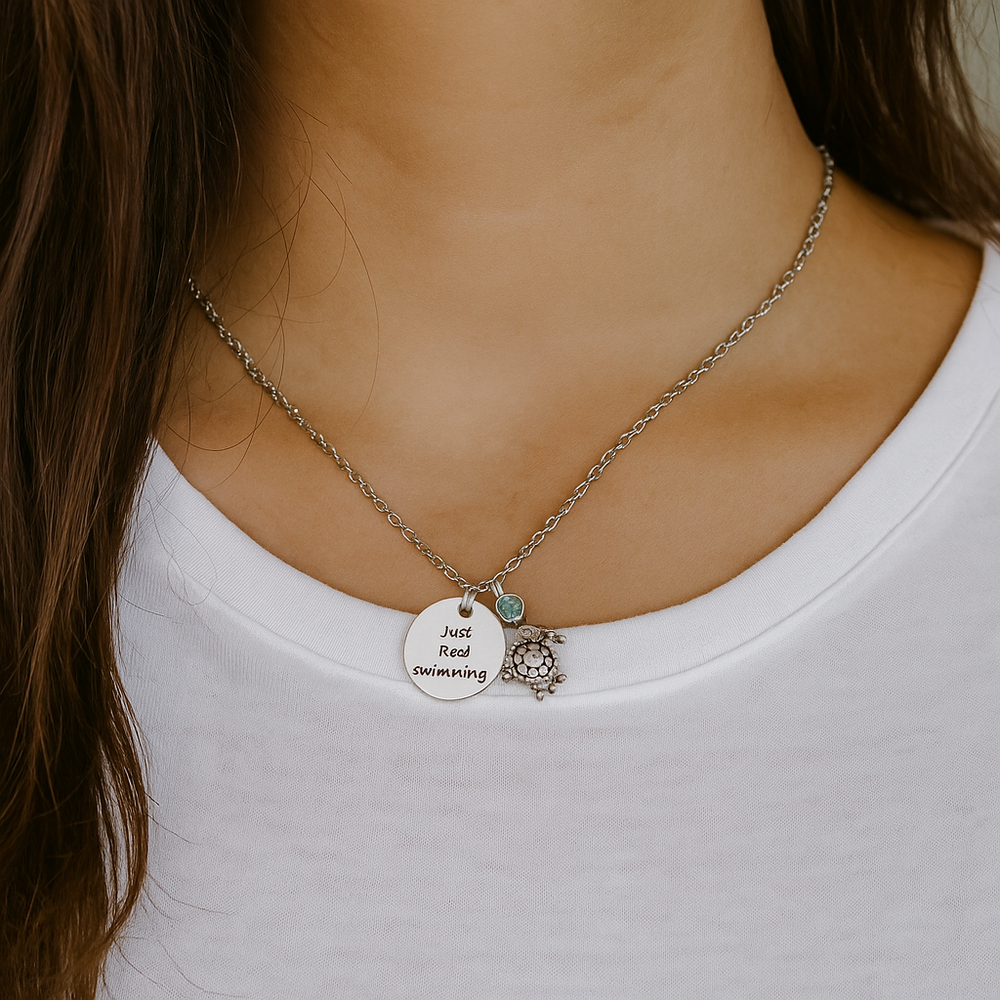 Keep Swimming Turtle Necklace in Silver