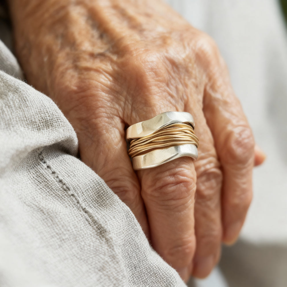 Silver Golden Threads Ring